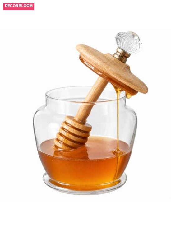 Other - Glass Honey Jar with Mango Wood Dipper Lid - Kitchen Canning Storage